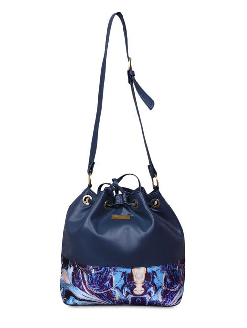 navy blue leatherette canvas printed shoulder bag - 1292512 - Very Small Image - 1