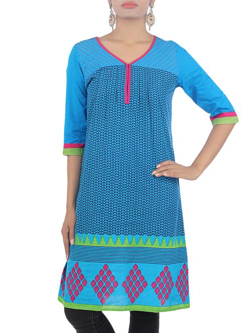 blue cotton a-line kurta - 1292578 - Very Small Image - 1
