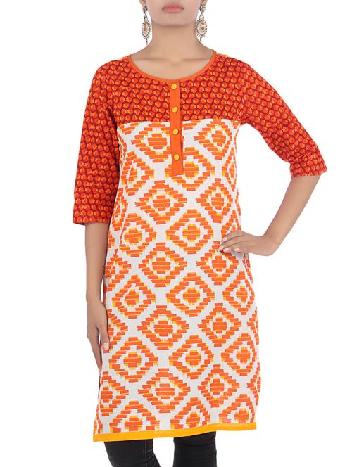 orange cotton straight kurta - 1292601 - Very Small Image - 1