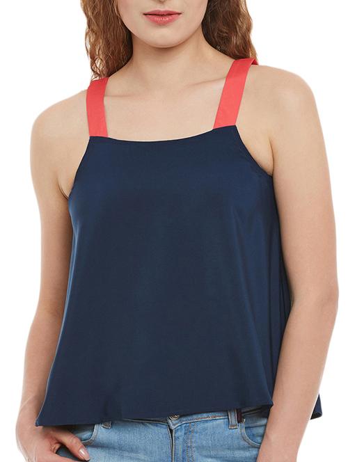 solid blue poly crepe top - 12926434 - Very Small Image - 1
