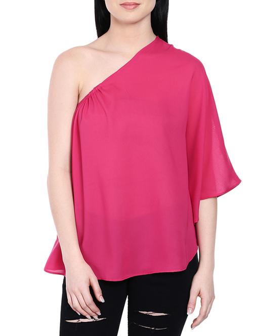 pink georgette one shoulder top - 12927561 - Very Small Image - 1