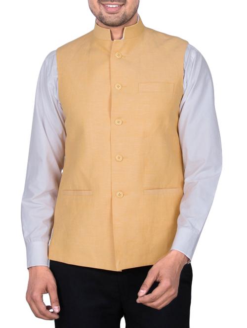 yellow cotton nehru jacket - 12931075 - Very Small Image - 1