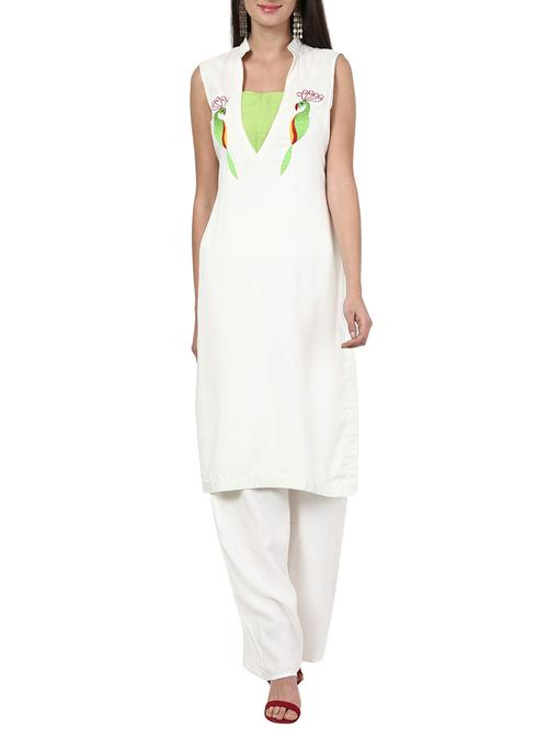 white rayon straight embroidered kurta - 12934075 - Very Small Image - 1
