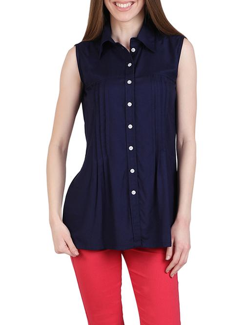 navy blue viscose regular shirt - 12934112 - Very Small Image - 1