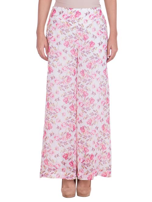 white floral printed georgette palazzo - 12934353 - Very Small Image - 1