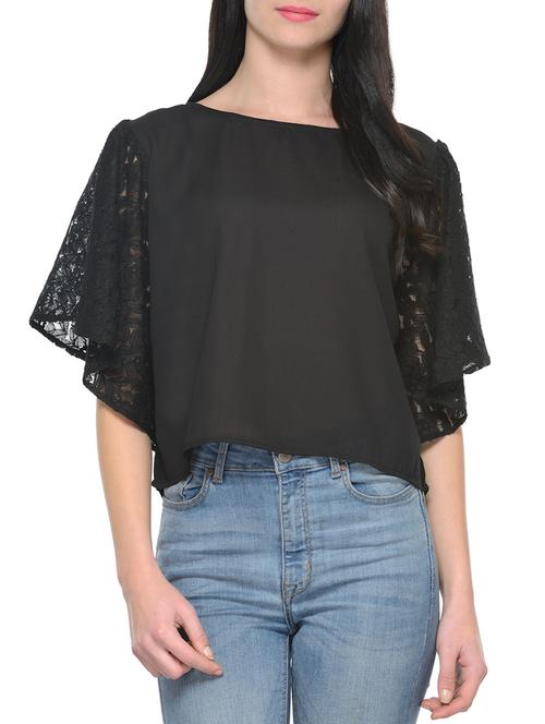 laced bell sleeve solid top - 12935531 - Very Small Image - 1