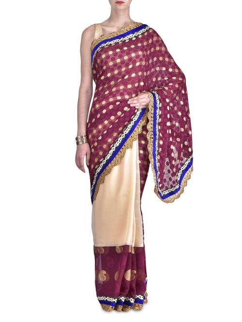 red poly georgette saree - 1294007 - Very Small Image - 1