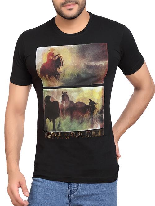black cotton graphic t-shirt - 12941076 - Very Small Image - 1