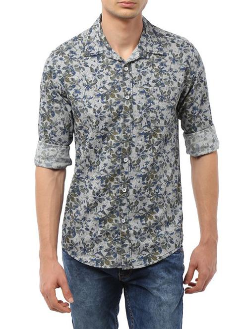 grey cotton floral printed casual shirt - 12943270 - Very Small Image - 1