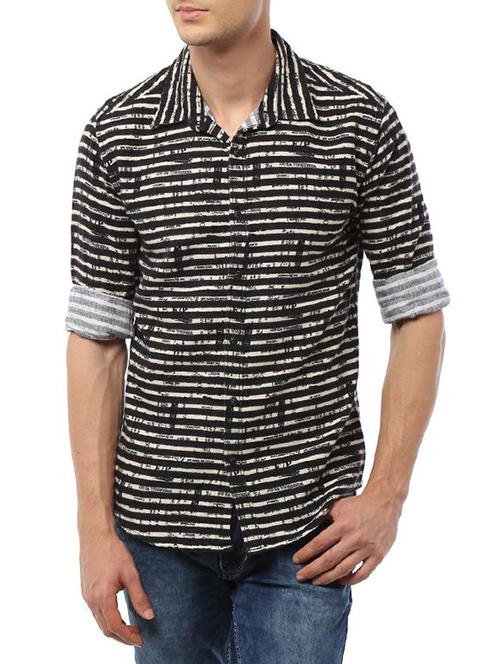 black cotton striped casual shirt - 12943272 - Very Small Image - 1