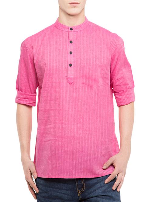 pink cotton striped kurta - 12949561 - Very Small Image - 1