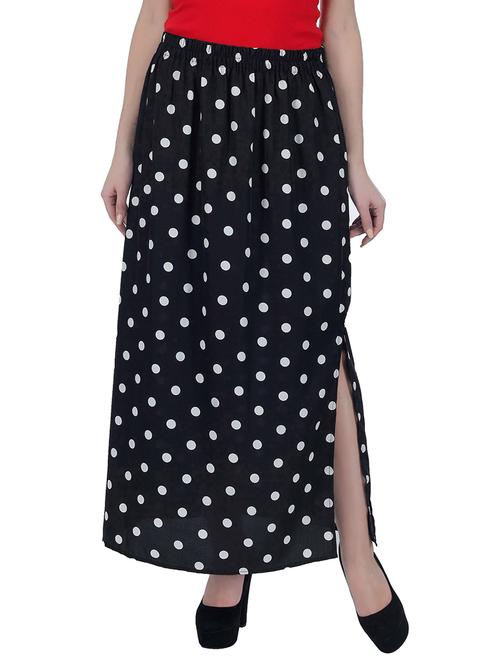 black polka dots printed crepe skirt - 12953126 - Very Small Image - 1