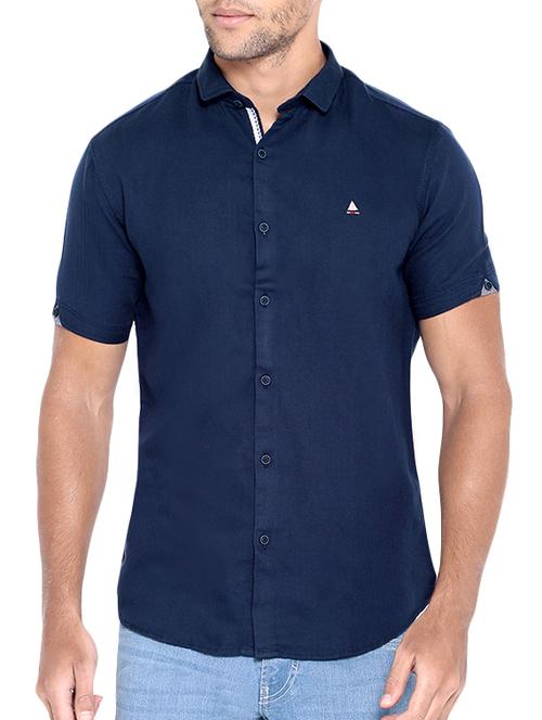 dark blue linen casual shirt - 12955447 - Very Small Image - 1