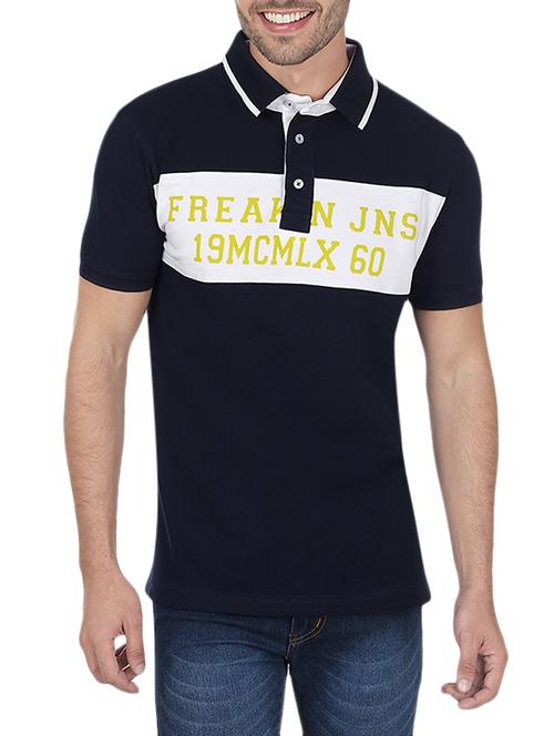 navy blue cotton chest print tshirt - 12961523 - Very Small Image - 1