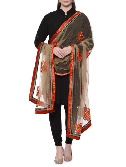 beige net hand work dupatta - 12967112 - Very Small Image - 1