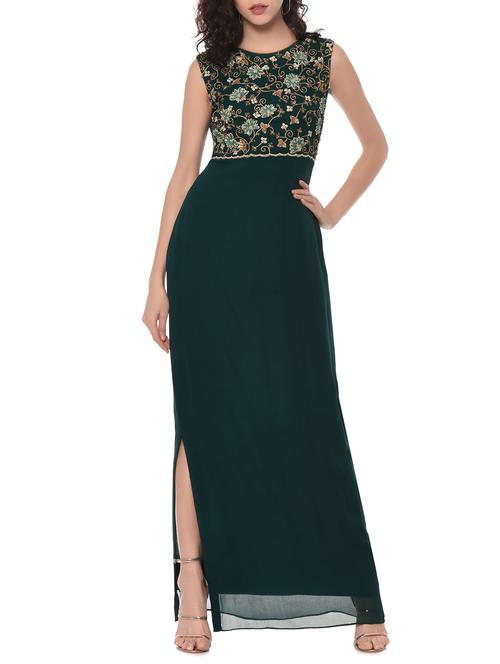 teal embroidered georgette sleeveless gown - 12967144 - Very Small Image - 1