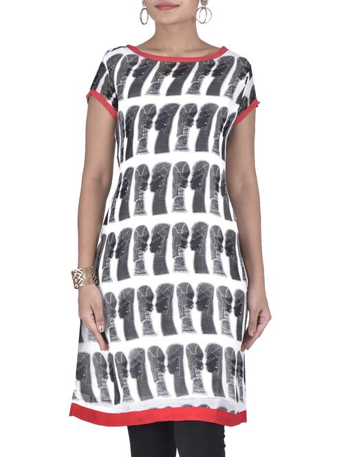 white and grey printed georgette kurti - 1296775 - Very Small Image - 1