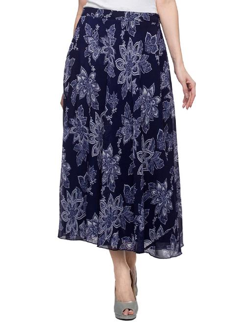 navy blue floral printed polyester skirt - 12970559 - Very Small Image - 1
