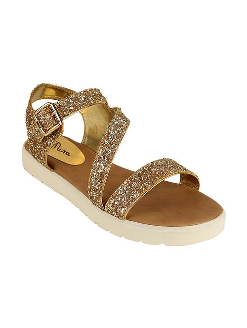 gold leatherette flat forms sandals - 12977204 - Very Small Image - 1