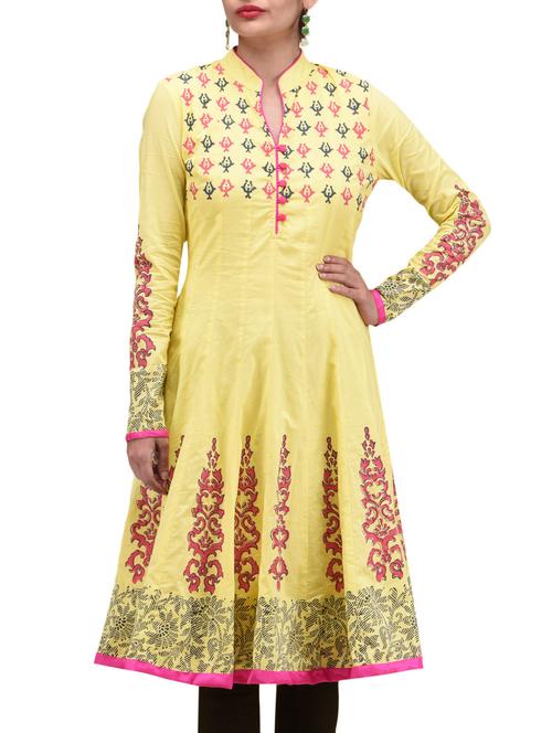 yellow and pink cotton printed kurti - 1297754 - Very Small Image - 1