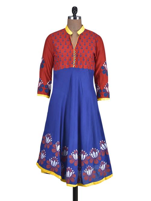 blue color, rayon a- line kurta - 1297975 - Very Small Image - 1