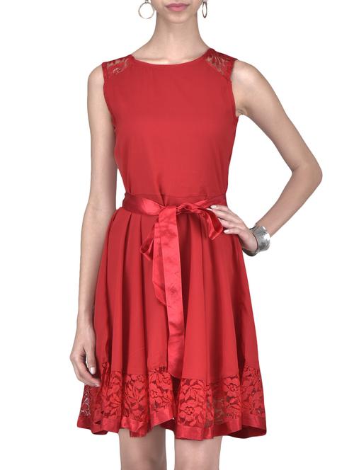tie knot front lace detail flared dress - 1298503 - Very Small Image - 1