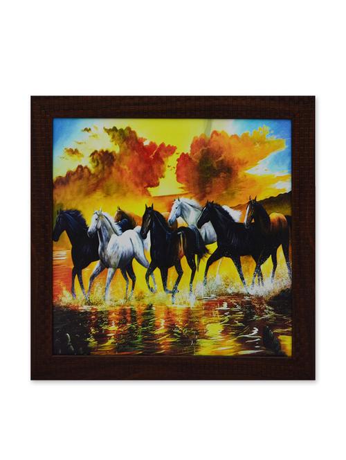 ecraftindia running lucky horses design satin matt texture framed wall hanging - 1299007 - Very Small Image - 1