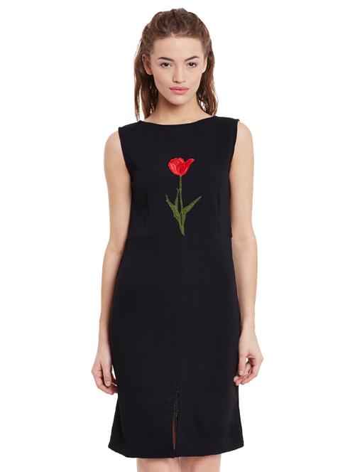 floral embroidered patch sheath dress - 12993228 - Very Small Image - 1