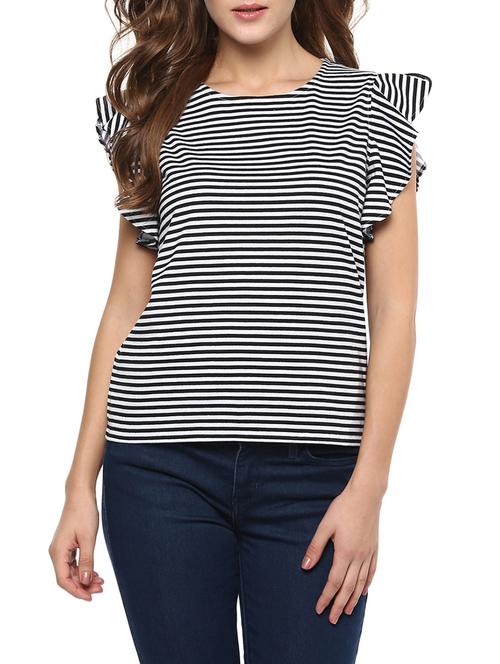 monochrome striped ruffled sleeve top - 12993242 - Very Small Image - 1
