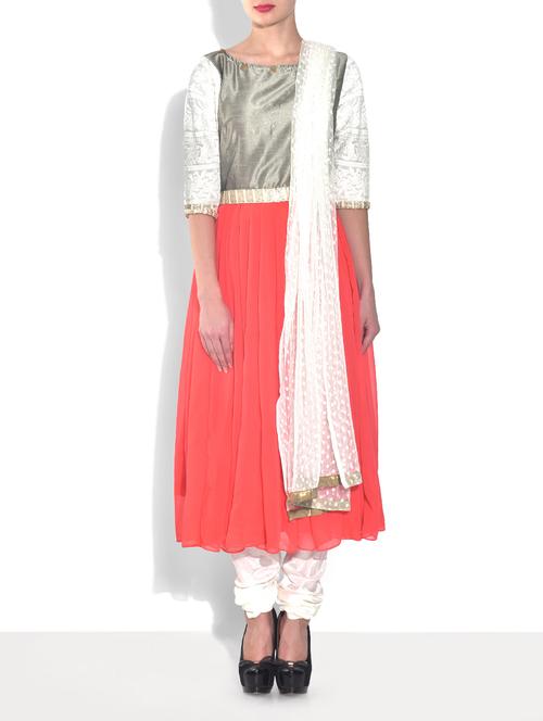 pink color, georgette long kurta - 1299327 - Very Small Image - 1
