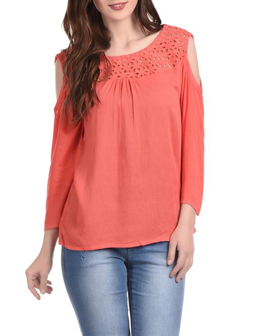 pink cut work cold shoulder top - 12994060 - Very Small Image - 1