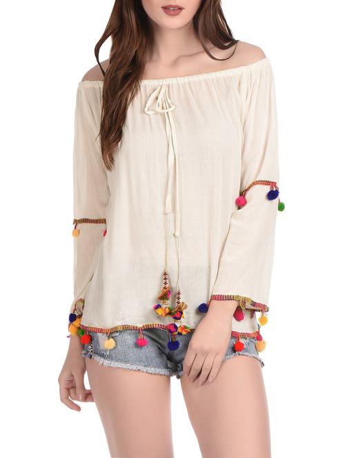 cream pompom top - 12994062 - Very Small Image - 1