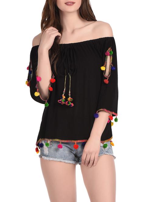 black pompom top - 12994063 - Very Small Image - 1