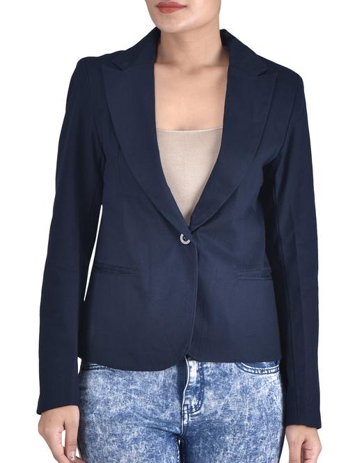 Blue Cotton Solids Casual Blazer - 1299435 - Very Small Image - 1