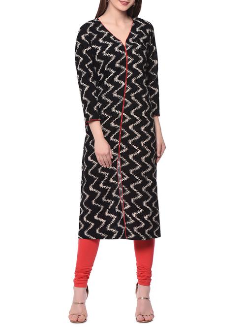 black cotton hand-block printed kurta - 12994529 - Very Small Image - 1