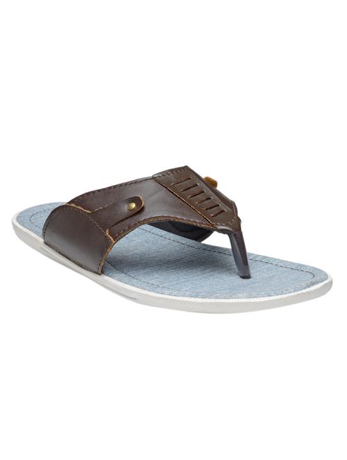 brown leatherette toe seperator slipper - 12996899 - Very Small Image - 1