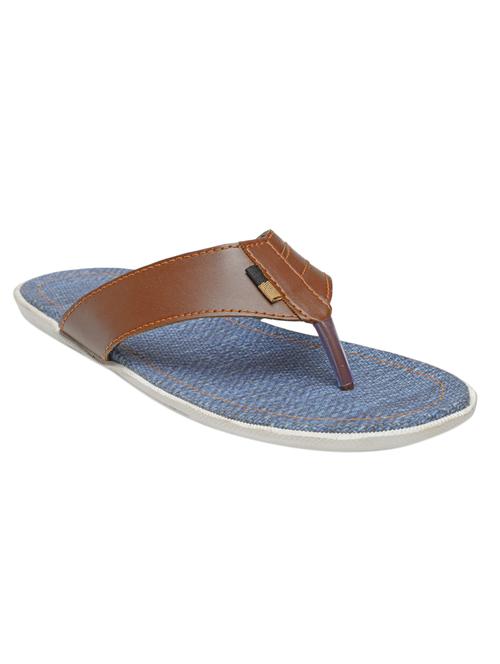 tan leatherette toe seperator slipper - 12996904 - Very Small Image - 1