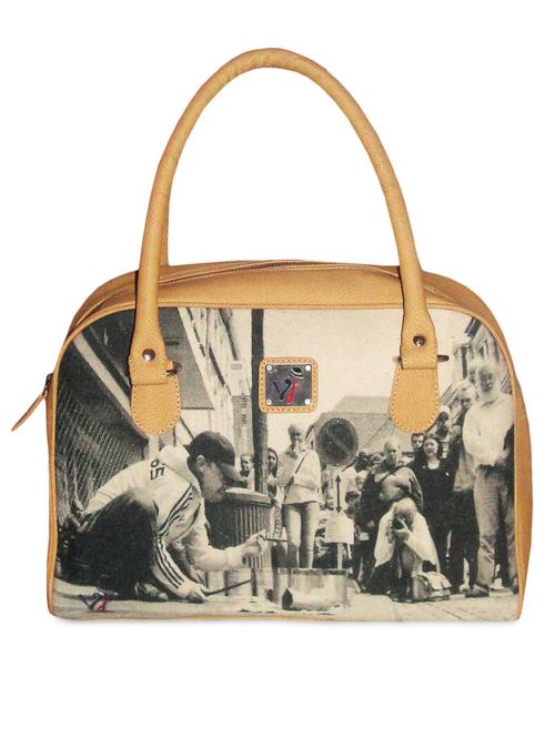 beige printed leatherette handbag - 1300047 - Very Small Image - 1