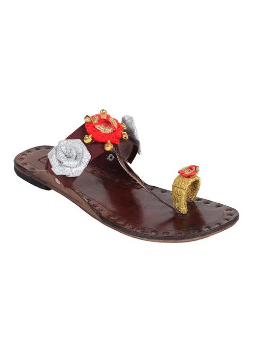 multi colored one toe kolhapuri - 13001911 - Very Small Image - 1