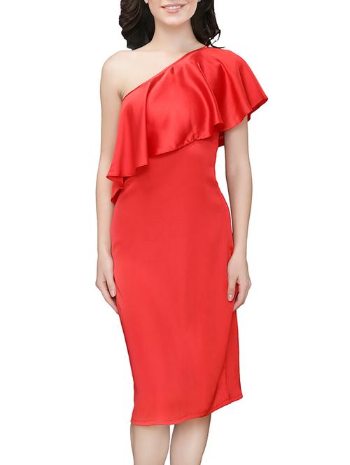 red satin single shoulder dress - 13003499 - Very Small Image - 1