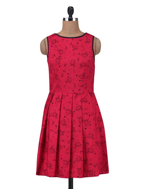 red pleated printed dress - 1300734 - Very Small Image - 1
