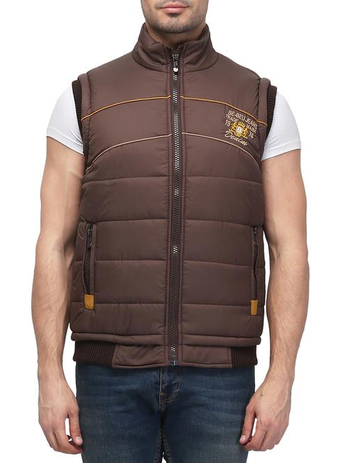 solid brown nylon quilted jacket - 13010239 - Very Small Image - 1