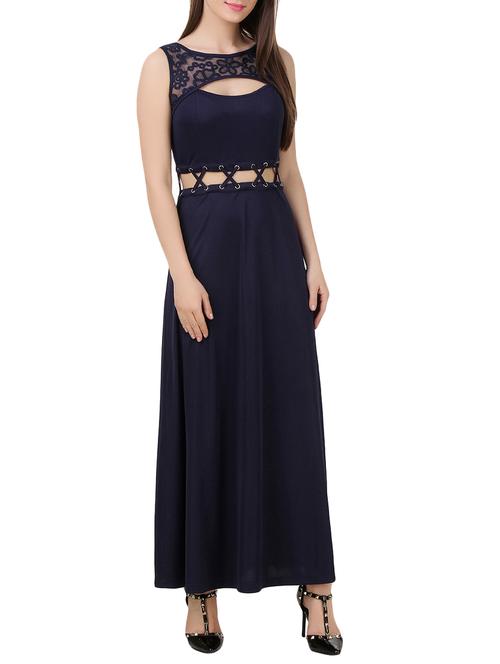 navy blue jersey maxi dress - 13011905 - Very Small Image - 1