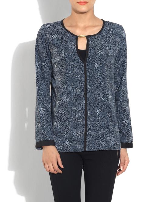 dark grey poly crepe animal print top - 1301420 - Very Small Image - 1