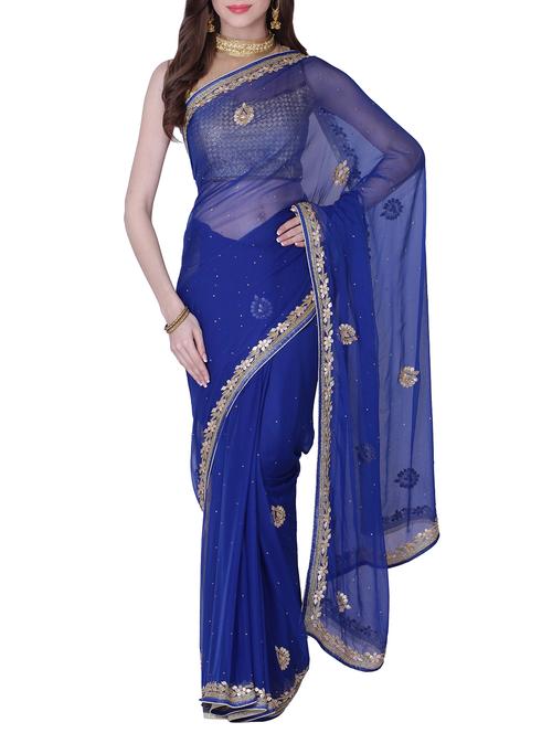 blue chiffon gotta patti saree with blouse - 13014958 - Very Small Image - 1