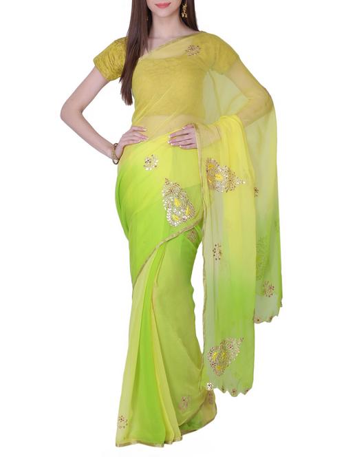 green chiffon gota patti saree with blouse - 13014966 - Very Small Image - 1
