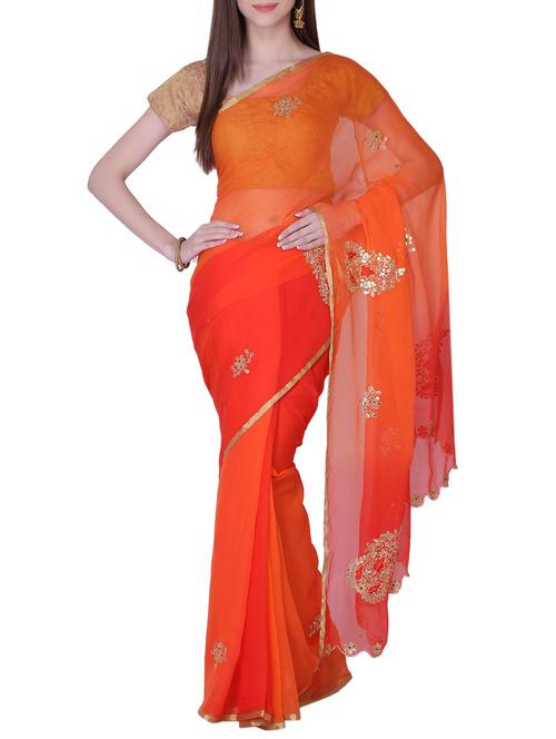 orange chiffon gota patti saree with blouse - 13014967 - Very Small Image - 1