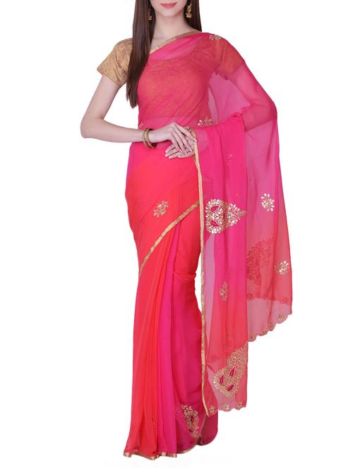 pink chiffon gota work saree with blouse - 13014968 - Very Small Image - 1