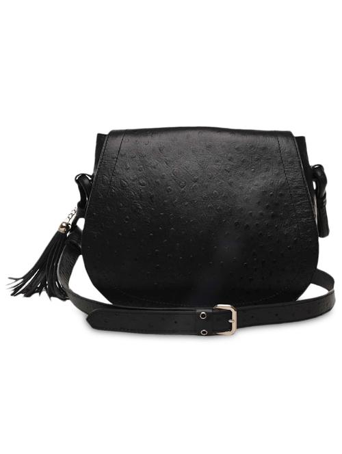 black genuine leather textured saddle sling bag - 1301565 - Very Small Image - 1