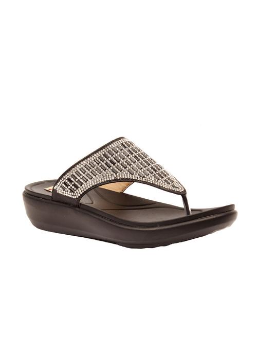 black leatherette open thong sandals - 13016703 - Very Small Image - 1